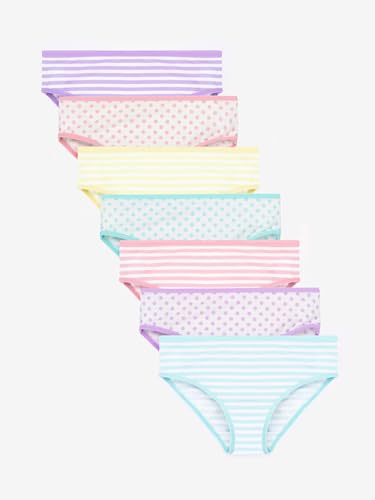 Image of CHARM N CHERISH Girls Multicolor Polka Dot & Stripes All Over Printed Brief, Cotton Panties for Girls, Pack of 7