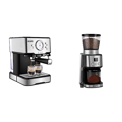 Image of AGARO Imperial Espresso Coffee Maker & Supreme Electric Coffee Grinder Combo, 2-in-1 Coffee Beans Grinding & Espresso Machine, Black