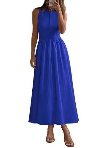 Image of PRETTYGARDEN Maxi Dresses for Women 2026 Summer Casual Sleeveless Patchwork Flowy Vacation Sundress Knit Long Work Tank Dress
