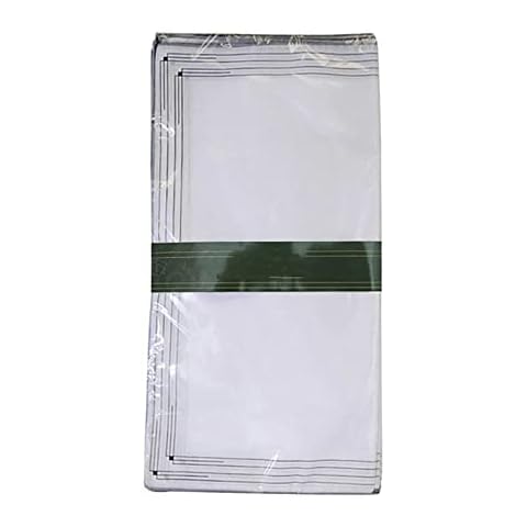 KAV Pack of 10 Men's Handkerchief with Imprinted Border - 36x36 cm Polycotton Multifunctional Large Pocket Squares Hankies for Gentlemen, Grandfathers, Fathers, Dads - White Cover