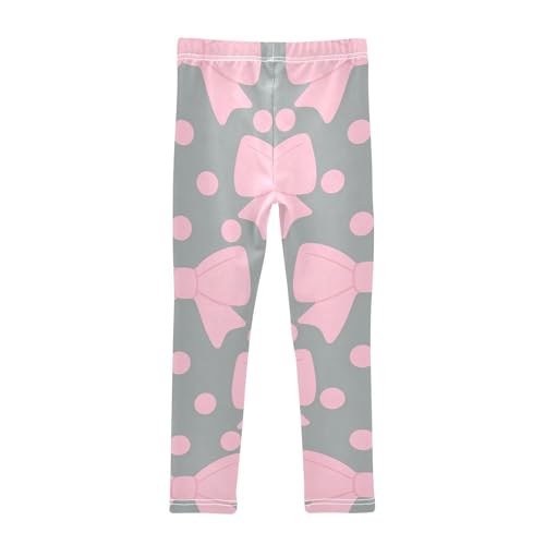 Pink Bows Dots on Gray Girls Leggings Stretchy Dance Pants for Kids2