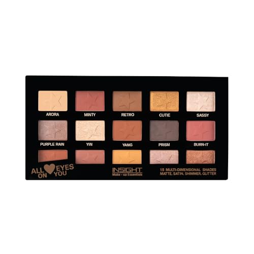 INSIGHT All Eyes On You Eyeshadow Palette (17 g) | Mix of 15 Matte, Shimmer & Metallic Shades | Smooth Texture | Intense Pigment | One Stroke Payoff | Transfer Proof | Long Lasting | Easy Blending | Beginner Friendly Eye Makeup Kit