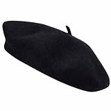 Generisch Französische Baskenmütze aus Wolle für Damen und Herren, Klassisches Unisex Barett, Einfarbig Schwarz, Weich, Warm und Vintage, Künstlerhut für Erwachsene