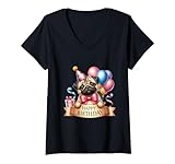 Photo Gallery donna palloncino con cucciolo di carlino happy birthday maglietta con collo a v Photo Gallery donna palloncino con cucciolo di carlino happy birthday maglietta con collo a v