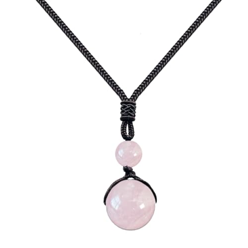 cotigo - colgante de piedra natural 14mm, collar con hilo encerado + regalo pulsera de 7nudos gratis. Amuleto de suerte y proteccion, contra mal de ojo, collar para mujer y hombre. (CUARZO ROSA)