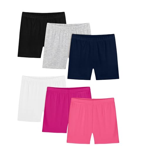 Paquete de 6 pantalones cortos de ciclismo para niñas, cintura elástica, ajustados, para baile, pantalones cortos de algodón, ropa de verano para niños de 2 a 14 años, rosa, 4-5 años