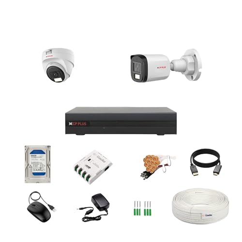 Image of CP Plus illumax 5MP 4 Channel DVR, 5MP 1 Dome & 1 Bullet Cameras [Color Night Vision + Built-in Audio MIC + SMART Dual Light + Motion Detection] + 500GB HDD + CLOCITE 4 CH SMPS + CCTV Cable + BNC /DC