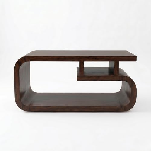 Image of Wooden Center Coffee Table for Living Room Home with Shelf Storage | Wooden Coffee Table | Center Table for Living Room | Tea Table |Walnut Finish