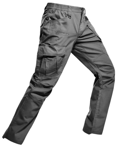 LeapsLion Mens Ripstop Tactical Pants Water Resistant Work Cargo Pants Outdoor Breathable Lightweight EDC Hiking Pants Dark Grey 34W x 32L
