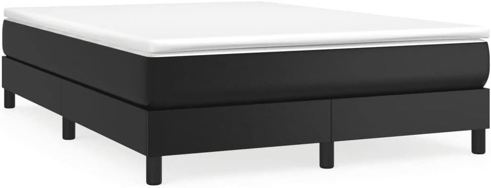 Black Faux Leather Bed Frame Double, Durable Engineered Wood Platform with Sturdy Legs, Modern Minimalist Bedroom Furniture, Easy Assembly, Mattress Support Foundation