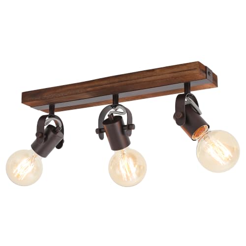 Image of 3-Light Farmhouse Track Lighting Fixture, Light Natural Wood & Matte Black Adjustable Directional Ceiling Spot Light, E26 Base Linear Wood Track Light for Kitchen Hallway Bedroom Laundry Room