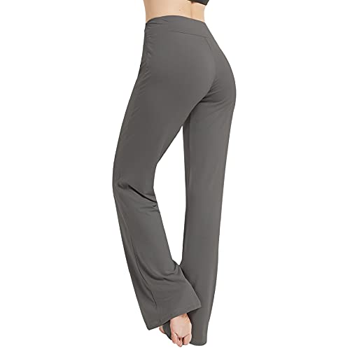 JPGO Yoga Pants High Waist Long Wide Leg Lounge Pajamas Pants Bootcut Work Pants Comfy Loose Bootleg Workout Pants for Women,Classic Deep Grey,XXL