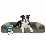 Furhaven Orthopedic Dog Bed for Large/Medium Dogs w/ Removable Bolsters & Washable Cover, For Dogs Up to 55 lbs - Faux Fur & Velvet Sofa - Dark Sage, Large