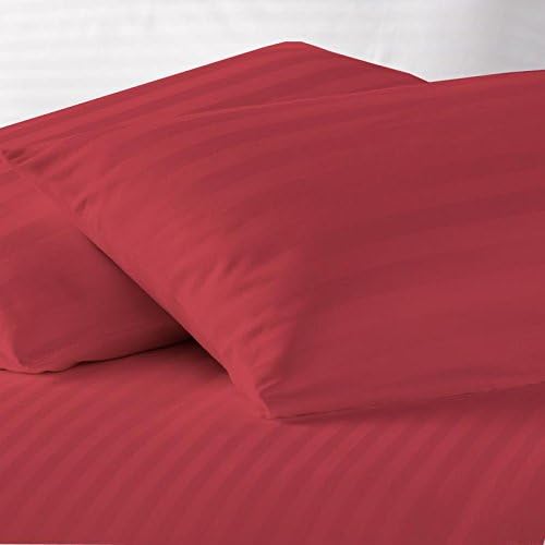 Image of Cotton Luxurious Striped 2 Piece Sateen Pillow Cover Set, California King Size 20 Inch x 30 Inch-Red