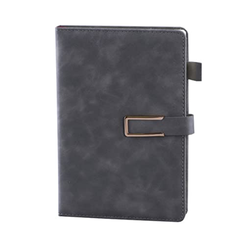 QQZSG 手帳 A5サイズ グレー 厚手 ペンホルダー付き 可愛い かわいい しおりひも メモ手帳 ノート手手帳 PUレザー 横罫線入り 横書き ビジネス手帳 スケジュール手帳 カード マグネチック式 A5*2 日記帳 オフィス 就職 進学 プレゼント