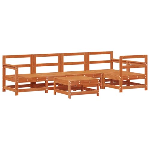 vidaXL Conjunto de Sofás de Jardín 6 pcs Marrón Cera Pino Macizo, Set de Sala contemporánea para jardín y terraza, Muebles modulares, relajación al Aire Libre