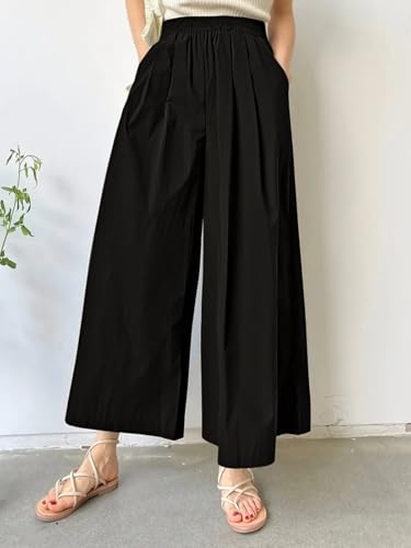 Image of Leriya Fashion Women High Waist Wide Leg Trousers | Casual & Formal Poly Cotton Pants for Women | Loose Fit Track Pants | Relaxed Fit Pleated Trousers for Casual & Semi-Formal Wear