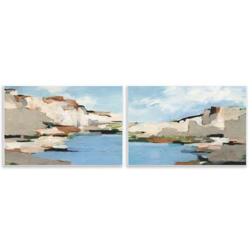 'Seaside Cliff Modern Landscape'| 2pc Wall Plaque Art Set