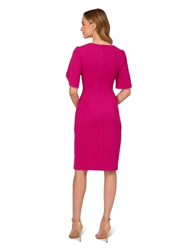 Image of Adrianna Papell Stretch Crepe Side Ruched Dress with Pearl Trim Sleeves