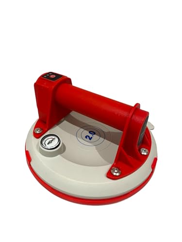Ventosa eléctrica con manómetro – Ø 20 cm – 140 kg – Succión automática – Para Azulejos, Vidrios, Gres porcelánico, Mármol – Con maletín – Probado por Artesano – Rojo