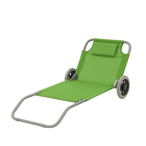 Due ruote in plastica, schienale pieghevole e con cuscino