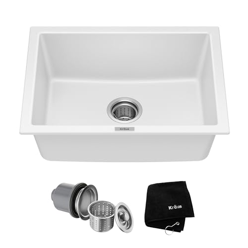 KRAUS Quarza 24-inch Granite Drop-In/Undermount Single Bowl White Kitchen Sink KGD-410BWHITE