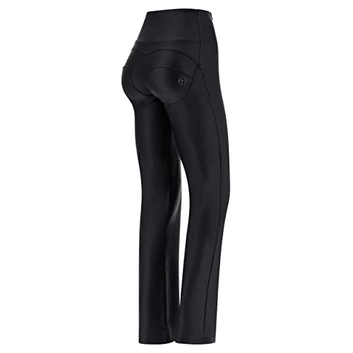 FREDDY WR.UP Pantalon WR.UP® en simili cuir coupe large à taille haute avec double fermeture éclair, Noir, Small