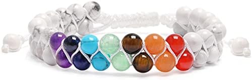 XIANNVXI 7 Chakra Bracelets for Women Men Crystal Bracelets Gemstones Beaded Bracelets Double Layer Adjustable Rope Healing Beacelets