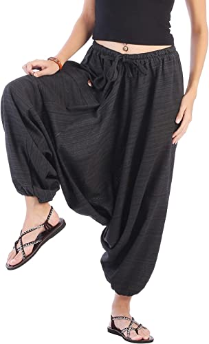 Image of Whitewhale Mens Women Cotton Stripe Aladdin Loose Baggy Boho Hippie Harem Pants
