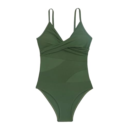 Bañador Reductor Traje de Baño Mujer Reductor Traje de baño Trajes un Hombro para Mujer Sexy Malla Recortada Total Bañador Barriga Bikini Sexy (Green, S)