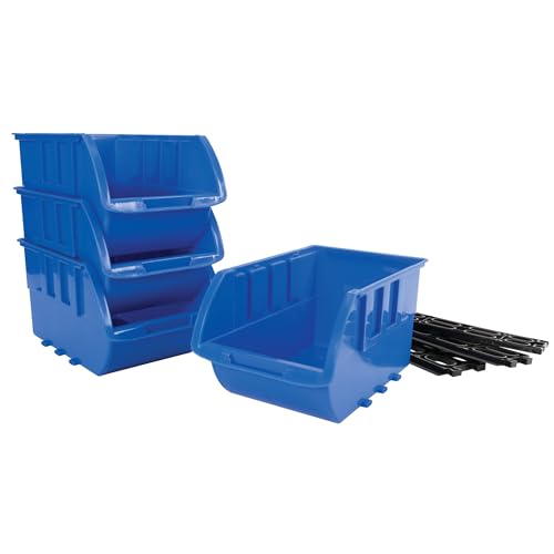 Performance Tool W5196 Large Stackable Storage Trays – Adjustable for Vertical or Horizontal Position, Blue, Pack of 4