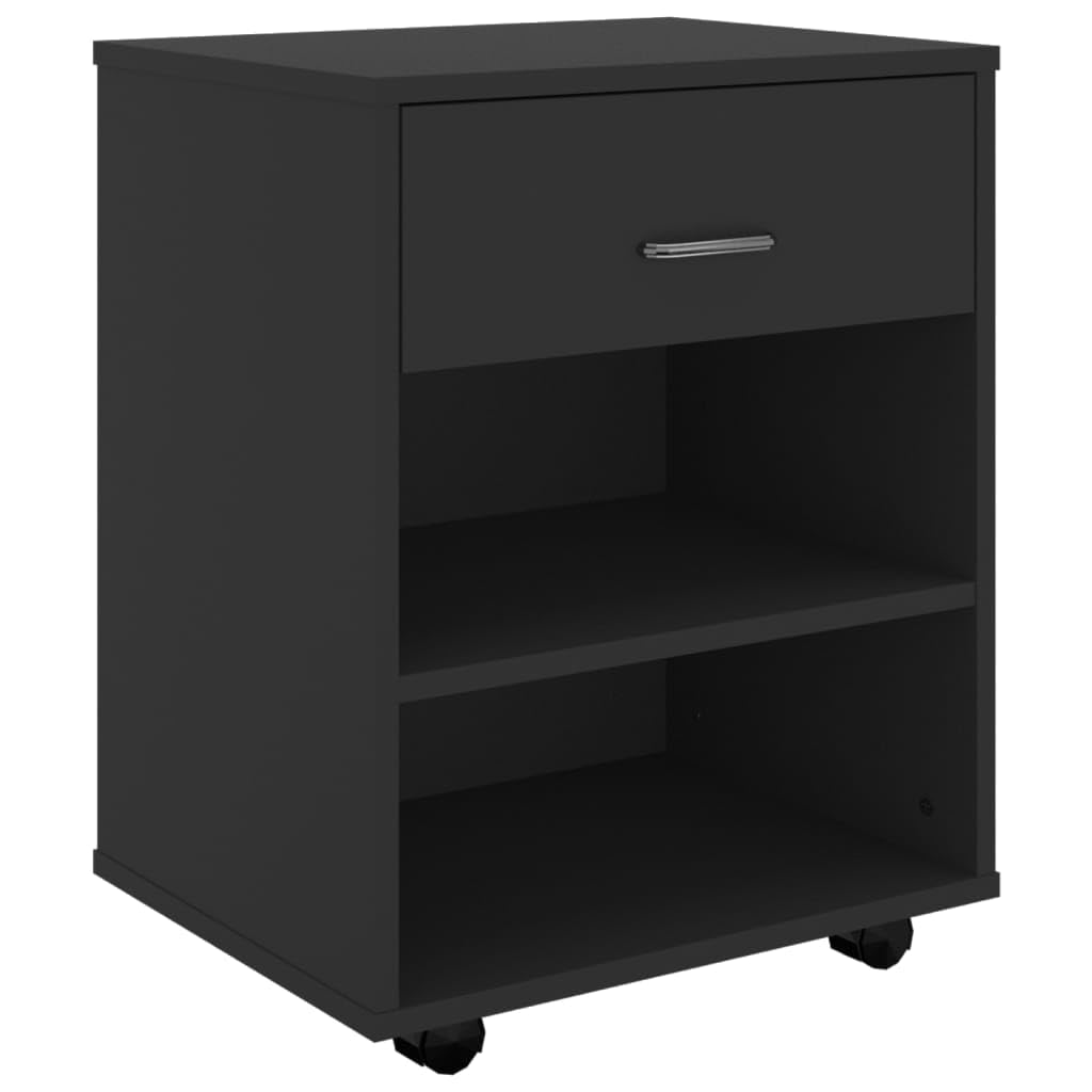 Cassettiera nera 46 x 36 x 59 cm, mobile per stampante in legno, armadio flessibile con 4 ruote, per casa e ufficio