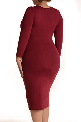 Image of ICONOFLASH Women's 3 /4 Sleeves Midi Bodycon Dress Crew Neck Fitted Dresses with Plus Size Options