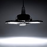 LED Garage Lighting Fixture 60W, 3000K/6500K 3 Panels Deformable Shop Ceiling Lights, 6000Lm Warehouse Lamp, E26/E27 Commercial Light for Basement Factory Parking Gym, Cold White