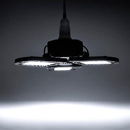 LED Garage Lighting Fixture 60W, 3000K/6500K 3 Panels Deformable Shop Ceiling Lights, 6000Lm Warehouse Lamp, E26/E27 Commercial Light for Basement Factory Parking Gym, Cold White