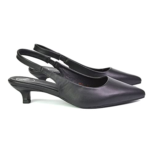 ESSEX-GLAM-Womens-Low-Kitten-Heel-Shoes-Ladies-Slingback-Sandals-Pointed-Toe-Party-Bridal-Evening-Pumps-Size-3-8