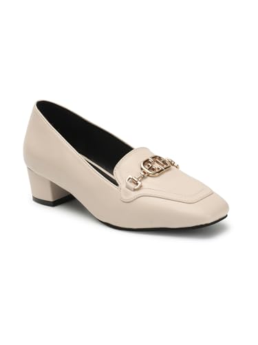 Image of ELLE Women's Square Toe Block Heels Slip-On Pumps with Buckle Detail