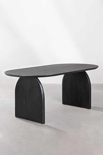 Image of Oval Wooden Dining Table | Dining Room Furniture | Mango Wood Dining | 200 x 105x 79.5 cms for Home (Black)