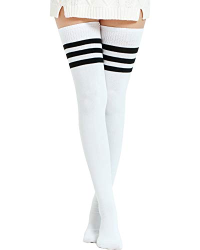 Image of Kayhoma Extra Long Cotton Stripe Thigh High Socks Over the Knee High Plus Size Stockings