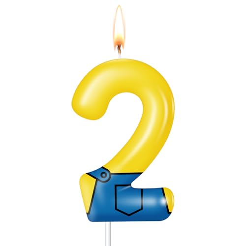 Yuntau Yellow Jeans Cartoon Themed Birthday Candles Yellow Number Patrol Candle Cake Cupcake Topper Decorations for Boy and Girl Birthday Supplies(Number 2)