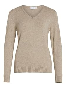 Vila Clothes Damen VIRIL L/S V-Neck Knit TOP-NOOS Pullover, per Pack Beige (Natural Melange Natural Melange), 40 (Herstellergröße: L)