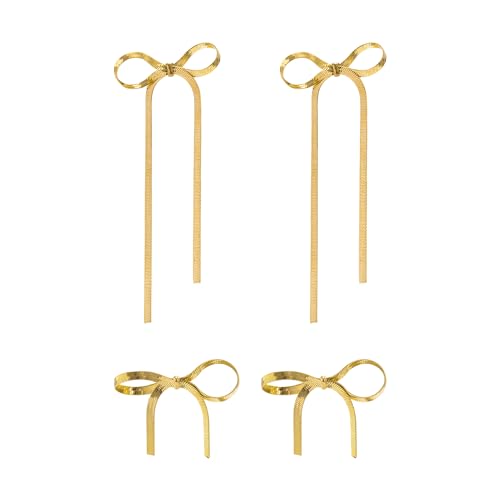 Lot de 2 paires de boucles d'oreilles papillon à pompons - Bijoux tendance pour femme - Boucles d'oreilles nœud doré - Accessoires de bijoux - Bijoux à...