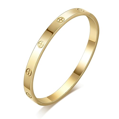 Gold Bangle Bracelets for Women 18K Gold Plated Stainless Steel Love Bangle Bracelet for Women Men