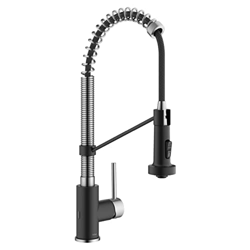 KRAUS Bolden Touchless Sensor Commercial Style 2-Function Single Handle Pull Down Kitchen Faucet in Spot-Free Stainless Steel/Matte Black, KSF-1610SFSMB