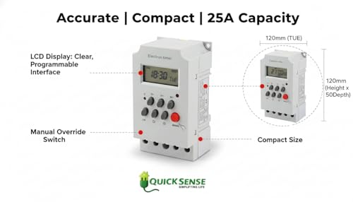 Image of Quick Sense (Qs-T10) Digital Electronic Timer Switch 220V 25A DIN Rail Programmable | Automatic On /Off Switch Timer for Lights, Water Pumps, and Appliances | Energy-Saving Digital Timer Plug