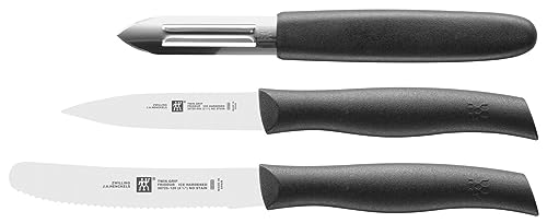 ZWILLING Twin Grip Messerset, 3 teilig, (Sparschäler 6,5 cm, Spickmesser 9 cm, Universalmesser 12 cm) Kunststoffgriff, Schwarz