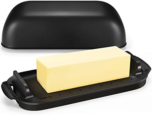 Butter Dish with Lid, Butter Container Holds for Countertop, Unbreakable Butter Keeper for Home Kitchen Decor, Perfect for East/West Coast Butter, BPA-free, Microwave/Dishwasher Safe (Black)
