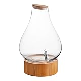 Glownary 4 Gallon Glass Beverage Dispenser with Cork Lid, Wood Base, Raindrop Design, Round, Crystal Clear, 20 Inch Height