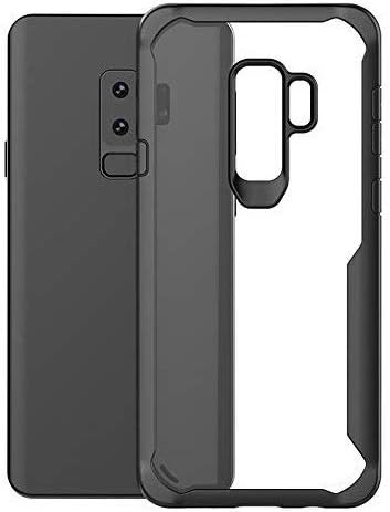 TPU and Plastic Bumper Case with Clear Back Hard Panel Protective Case Cover for Samsung Galaxy S9+ (S9Plus), Black