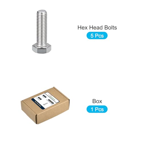 Image of METALLIXITY Hex Bolts (M12-1.75x40mm) 5Pcs, 304 Stainless Steel Coarse Fully Threaded Hex Head Screw Bolt Machine Screws - for Furniture Repair, Silver